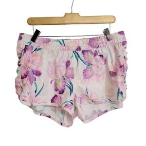 Billabong Swim Pink Purple Iris Floral Mid Rise 3" Shorts Size 14
